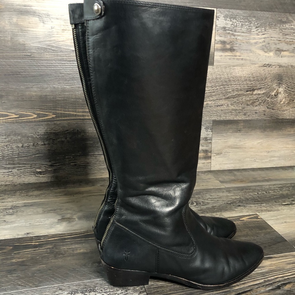 Frye Ruby Black Tall Boots Back ZIP Leather 9